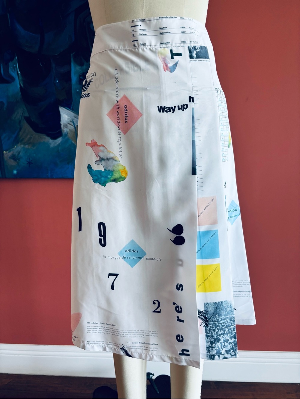adidas White Midi Skirt with side pleats & Multicolor Graphic Print
